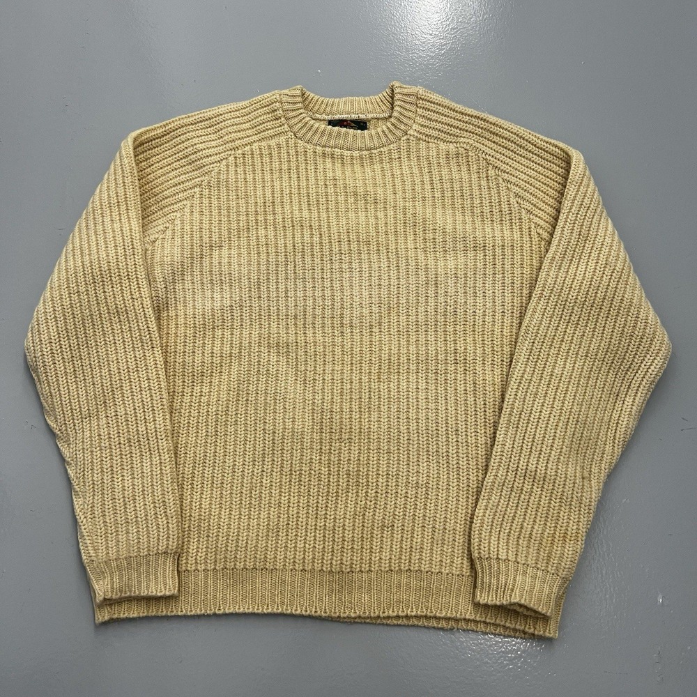 Alps The Big Stitch Mens XL Beige Chunky Ribbed Knit Crew Neck Raglan Sweater